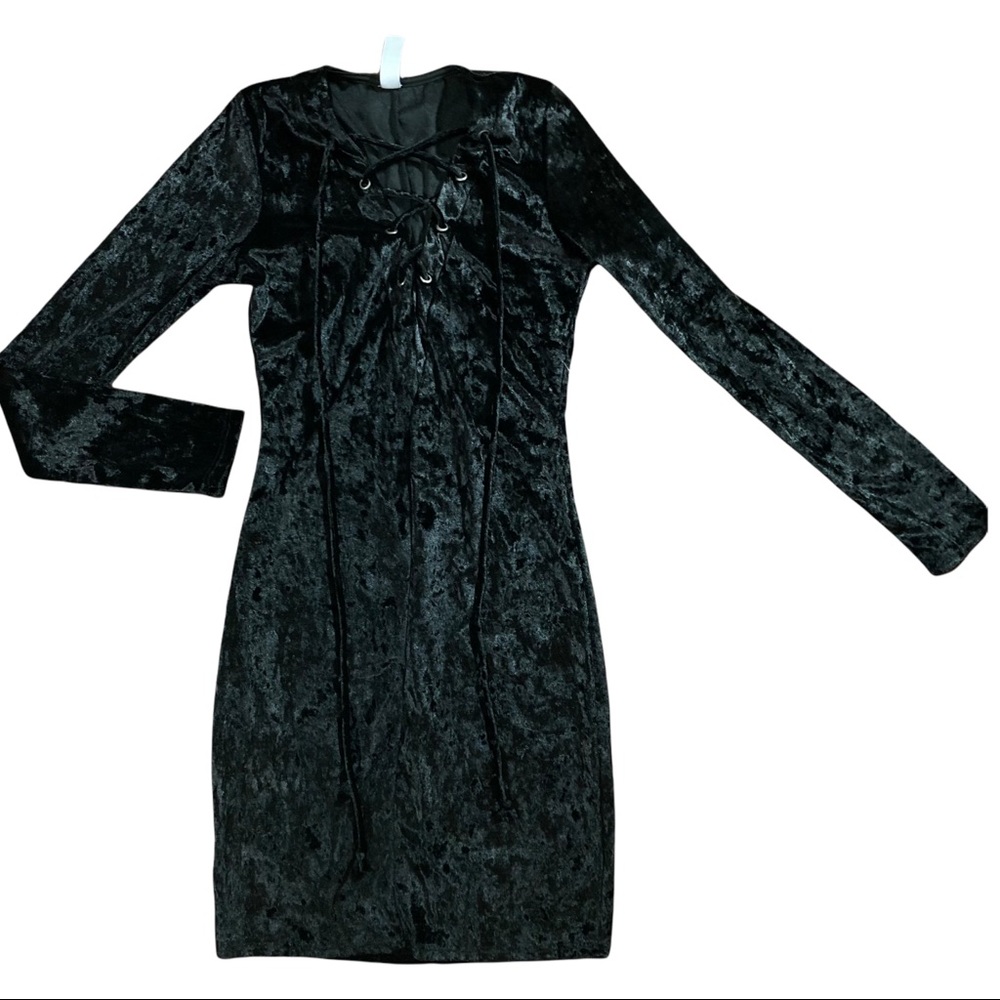 SOHO mini dress small crush velvet laced front long sleeve dress women’s small